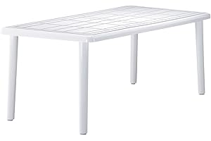 RESOL GRUPO RESOL Sevilla Mesa Jardín Comedor Exterior 180x90 Rectangular | 6 ó 8 Personas | Ligera, con Agujero Central para Sombrilla | Protección UV para Uso en Patio, Terraza o Porche - Color Blanco