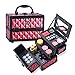 MUA LIMITED Cosmetic Aluminum Train Case, Compact Makeup Storage Organiser, Beauty Box with Lock and Key, Hot Pink with Black Trim 19.5 L x 15 W x 16 H (cm)
