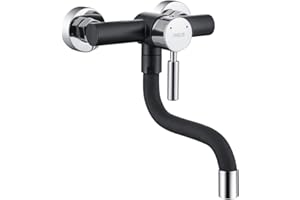 ONECE Kran Kuchnia do Montażu na ścianie Bateria Kuchenna Bateria kuchenna z Mieszaczem, Obrotowy Zlew o 360 ° Kran Zlewowy, Silikonowa Osłona Przeciw Oparzeniom, Czarna