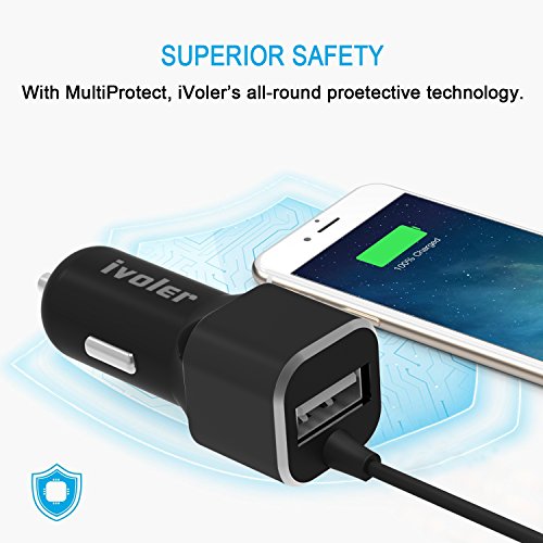  Garantie    Vie  iVoler Chargeur de Voiture Allume-Cigare 2 Ports USB 24W  4 8A avec C  ble Lightning  1 5m  Ultra Petit Chargeur Allume-Cigare USB d