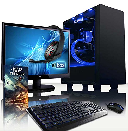 VIBOX Warrior Komplett-PC Paket 4.108 Gaming PC - 4,0GHz AMD FX 6-Core CPU, RX 460 GPU, leistungsfähig, Wassergekühlter Desktop Gamer Computer mit Spielgutschein, 22" HD Monitor, Gamer Tastatur & Mouse, Blau Innenbeleuchtung, lebenslange Garantie* (4,0GHz übertakteter Superschneller AMD FX 6300 Sechs 6-Core Prozessor CPU, MSI AMD Radeon RX 460 2GB Grafikkarte, 32GB Team Elite 1600MHz RAM, 120GB SSD, 3TB Festplatte, Raijintek Triton Wasserkühler, NZXT Gehäuse, Ohne Windows Betriebssystem)