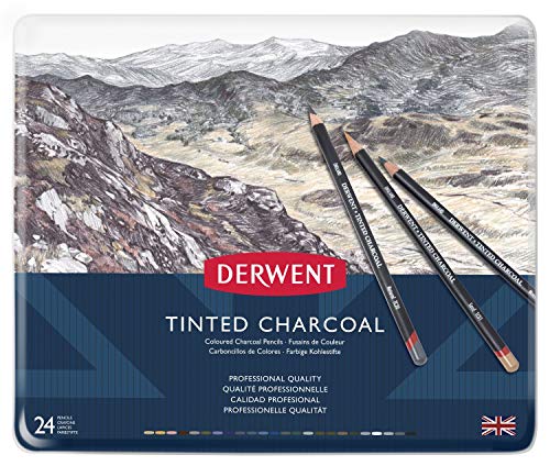 Derwent Tinted Charcoal Confezione da 24 Matite a Carboncino Colorato