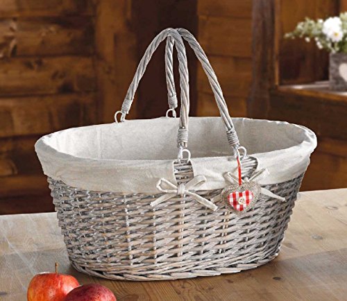 SIDCO ® Korb Alpenherz oval Einkaufskorb Füllkorb Weide Dekokorb mit Henkel Weidenkorb - 2