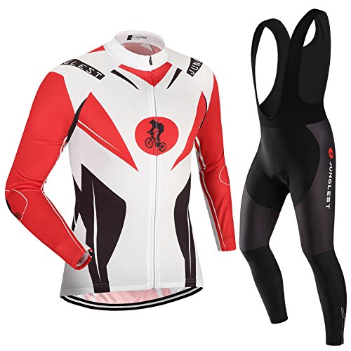 [Größe:S-5XL][option:Trägerhose,3D 2.8cm Sitzpolster] Fahrrad Trikot Langarm Radhose Radtrikot Fahrradbekleidung Herren Männer Hemd mit lange Ärmeln Set Cycling OutdoorTrikots Windjacke Neue