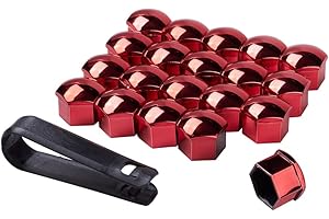 JSCARLIFE 20 Stück Radmutternkappen, universelle Reifennutternabdeckungen, Radmutterkappen mit Entfernungswerkzeug für Autos (rot, 21 mm)