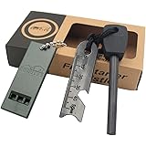 Weskimed Pietra Focaia Kit 7 in 1 Accendino Campeggio Con Manico in Legno Lavorato a Mano Spessa 5/16" Spruzzi Di Scintille D