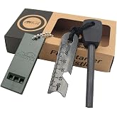 Flint Survival Magnesium Lighter Kit 7 in 1 Lighter with Wooden Handle Handmade Thick 5/16" 10,000 Traditional Spark Sprayers