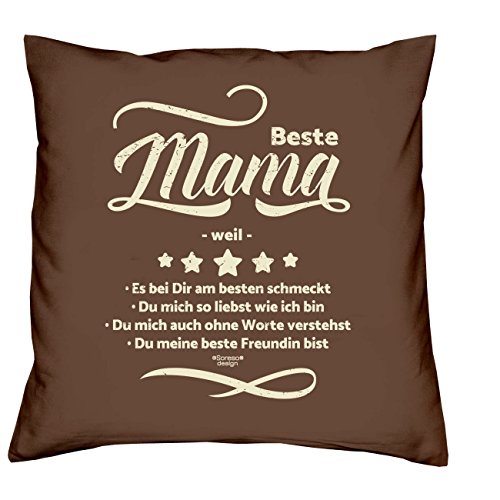 Geschenk-Set :: Beste Mama weil :: Kissen komplett inkl. Füllung und Urkunde Tolle Geschenk-idee für Weihnachten Geburtstag Valentinstag Weihnachtsgeschenk Farbe:braun
