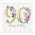 Stunning Embellished Female 90th Birthday Card from The Espoir Range - Pink Watercolour 90th Birthday Flowers with an Exquisite Foil and Embossed Finish - Greeting Card for Her (WDM-446955)