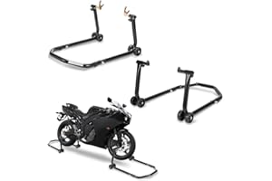 Eulenke Motorrad Montageständer, Motorradheber bis 300 kg, Hohe Stabilität Montageheber mit Adapter, Praktischer Transportständer mit Verstellbarer Breite, vorne und hinten Radhalter, Schwarz