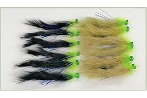 JUST CATCH 12 Eyed Snake Zonkers, Trout Flies, Black and Olive Rear hooks Fly Fishing, size 10