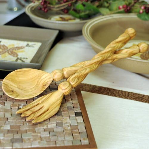 From The Earth - Olive Wood Salad Server Set - Spiral Handle - Fair Trade
