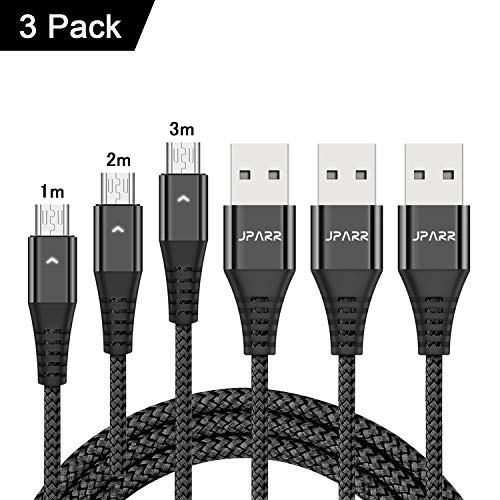 Câble Micro USB, JPARR [1m+2m+3m, Lot de 3] Long Nylon Tressé Rapide Chargeur Câble Charge/Synchro pour Appareils Android