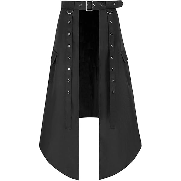 Schwarzer Gothic Rock Herren - Asymmetrischer Steampunk Kilt Mittelalter Style