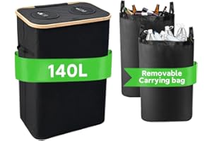 Rsarouud MoY Pfandflaschen Sammelbehälter 2 Fächer mit Tragetaschen, Einfache Installation und Demontage Flaschensammler Leergut für Küche, Camping, Strandgrill Müll Pfandbehälter-140L（Schwarz）