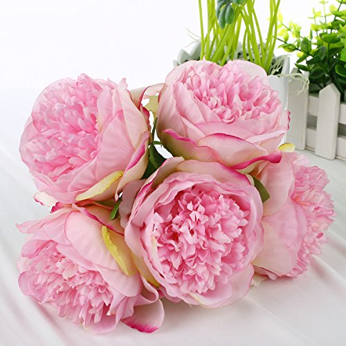 SOLEDI nordische Stil Pfingstrose Kunstblume Blumenstrauß Blumen-Bouquet Bridal Bouquet Blume Hochzeit Home Party Dekoration 5 Köpfe jedes Bouquet (Dunkelrosa) - 6