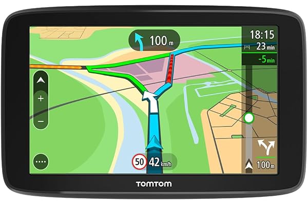 TomTom GPS Voiture GO Basic, 5 Pouces, Info Trafic, Essai des Alertes de Zones de Danger, Cartes UE, Mise à Jour via WiFi, Fixation Reversible Intégrée Noir