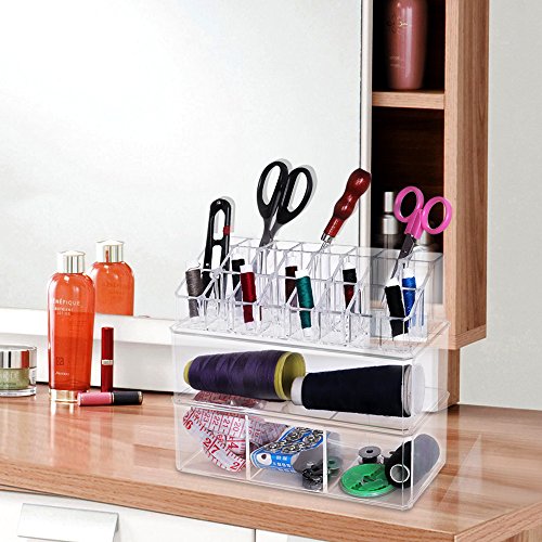 Songmics 3 in 1 Acryl Kosmetik aufbewahrung 2 Ablagebox großes mit 1 Deckel JKA003 - 3