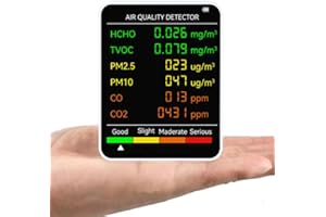 Frunimall CO2 Meter Room Air, 6-in-1 CO2 Detector with LED Display, Portable Air Quality Meter, Air Quality Monitor, CO2 Detector with Temperature and Humidity, PM2.5, HCHO, TVOC (White)