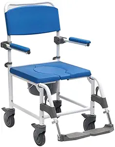 NRS Healthcare Shower and Commode Padded Seat Wheel Chair with Lid, Removable Footrest (Height Adjustable Assembled)