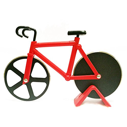 GuDoQi ® 2 Packung Fahrrad Pizza Cutter Dual Edelstahl Pizza Messer Rot - 5