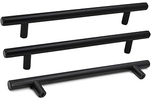 Goldenwarm 16 Pack Black Kitchen Cupboard Handles 160mm Hole Centers, Black Kitchen Door Handles Stainless Steel T-Bar Drawer Pulls