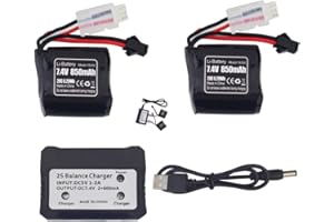 ZYGY 2PCS 7.4V 850mAh SM-2P Plug Batteria al litio con caricabatterie 2 in 1 per Syma Q2 Q3 Skytech H100 T1 T02 H102 H106 H108 H120 Ricambi per batteria ad alta velocità per barca con telecomando