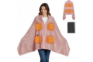 Moteoza Manta Eléctrica Inalámbrica con 10000mAh Batería, 160x90cm Manta Térmica USB de Franela para Exteriores, Camping, Hogar, Oficina, Sofá, 3 Niveles de Calor, 6 Zonas de Calor, Lavable(Rosa)