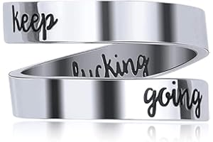 LucBuy Stainless Steel Keep Going Engraved Inspirational Gifts Adjustable Rings Jewelry for Men Women