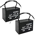 Twidec/2Pcs 450V AC 50/60Hz Run Capacitor 2-Wire Metallized Polypropylene Film Capacitors for Ceiling Fan Motor Start Run 10uf CBB61-10
