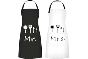 ETLEE Mr & Mrs Küchen schürze, Kochschürze mit verstellbarem Nackenbügel und 2 Taschen, können für Grillabende von Männern und Frauen im Garten verwendet werden