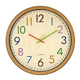  LENRUS Kinderwanduhr, 12.5 Zoll/32 cm Kinder Wanduhr mit lautlosem Uhrenwerk und farbenfrohen Zahlen, Nicht tickend, Gut ablesbares, Wohnaccessoires & Deko