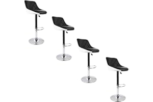 YIFAA Tabourets de Bar Lot de 4 en Cuir synthétique,Hauteur réglable 84-104cm (4-Noir+Blanc)