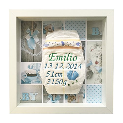 Windel bestickt im Rahmen für Jungen mit Babyfüßchen 2 (Babymotiv)