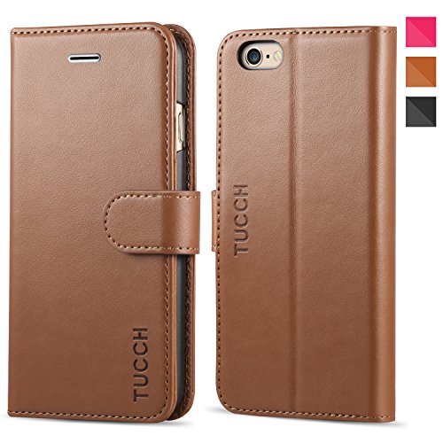 iPhone 6s Wallet Case, iPhone 6S Leather Case, TUCCH [Lifetime Warranty]Premium Folio Leather Wallet Case with [Kickstand] [Card Slots] [Magnetic Closure] Flip Noteook Cover Case for iPhone 6/6s-Brown