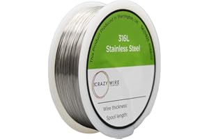 THE MESH COMPANY 316L Medical/Marine Grade Stainless Steel Round Wire | 0.32mm (28 AWG 9.27 Ωm) (50 Metre Spool)