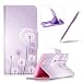 Produktbild iPhone 6S Ledertasche Handy Hülle,iPhone 6 Kartenfach Schutzhülle Mappe Flip Wallet Case,Herzzer Book Style Prämie [Lila Löwenzahn Muster] Standfunktion Schutz PU Leder Magnetverschluss Schale Brieftasche Tasche Hülle Case Cover für iPhone 6/6S 4.7 Zoll + 1 x Frei Lila Handy Halterung Ständer + 1 x Frei Lila Stift Stylus