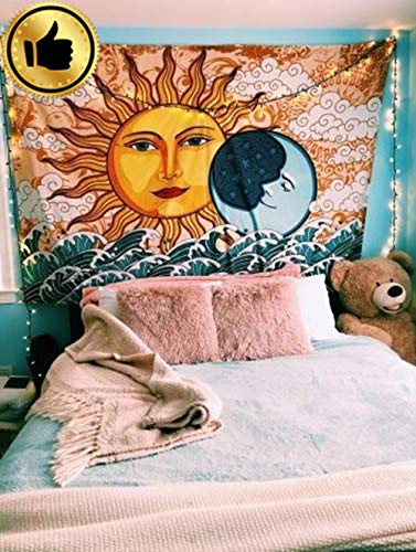 SROOD Tapisserie au Soleil en Mandala Indienne Tapisseries murales à Suspendre Tapis de Yoga Tapis psychédélique Indien céleste Tapisserie Hippie Hippie (150X200cm)