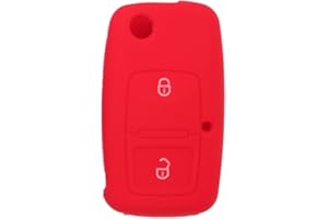 BROVACS Silicone Cover Protector Case Holder Skin Jacket Compatible with VOLKSWAGEN Passat Golf Bora Touran Polo 2 Button Flip Remote Key Fob CV9805 Red