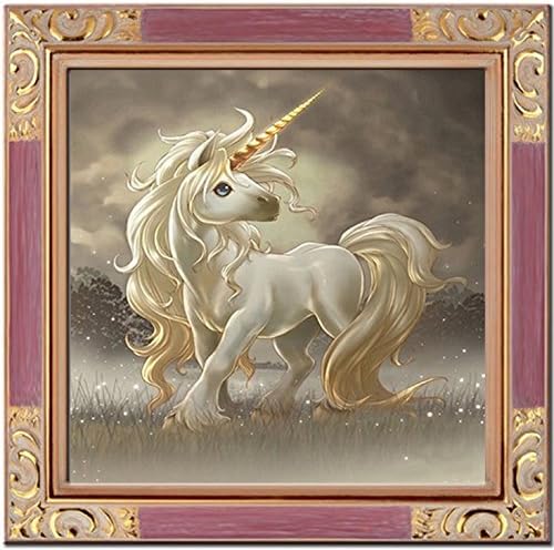 5D DIY full resin diamonds oil painting by number kits, white unicorn horse, 25x25cm