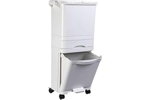 Thrink Dry and Wet Separation Trash Can, Vertical Waste Separation System with Wheels, Rubbish Trash Garbage Can, Kitchen Recycling Pedal Bin Waste with Large Recycle Compartments (42L)