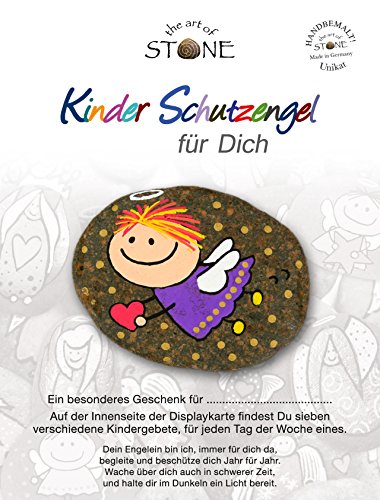 Kinder - Schutzengel für Dich - Serie 4 - Motiv 04 - mit 7 Kindergebeten auf der Rückseite der Karte - Handbemalter Naturstein "Unikat" Mehr bemalte Steine finden Sie wenn Sie im Suchfeld bei Amazon "The Art of Stone" eingeben.