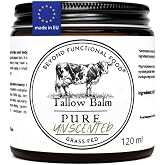 Pure Unscented Tallow Hypoallergenic Balm 120ml, Natural Moisturizing Balm with Grass-Fed Beef Sebum for Sensitive and Allerg