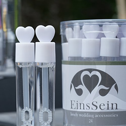 24x WEDDING BUBBLES Seifenblasen HOCHZEIT EinsSein® Lovegläschen weiss | Unverzichtbar für perfekte Hochzeitsfotos | Party Goldene Hochzeitstorte Geburtstag Feier Herz Gastgeschenke - 4