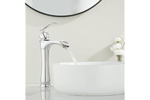 Maynosi Rubinetto Bagno Lavabo Alto, Miscelatore per Lavabo a Cascata, Rubinetti Lavabo Alto Retro, Rubinetto Miscelatore Monoleva Elegant in Ottone, Includono Tubi (Cromo)