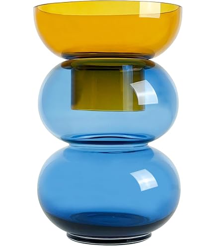 Cloudnola Wendbare Glas-Blumenvase 2er-Set – Blau/Grün & Rosa/Gelb, Mundgeblasen, Für Blumen & Kerzen