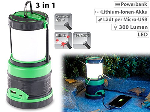 Lunartec 3in1-LED-Akku-Campinglaterne mit Deckenlicht und Powerbank, 3.600 mAh - 2