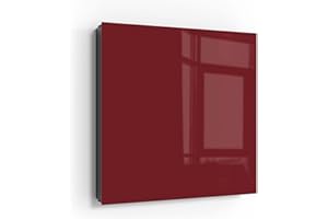 ‎DEQORI DEQORI Schlüsselkasten schwarz | 30x30 cm | Unifarben - Dunkelrot | Glas & Metall Schlüssel-Box | Schlüsselschrank mit 50 Haken + 2 Magnete | Moderne Box magnetisch & beschreibbar