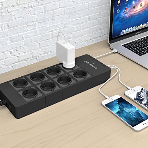 El Mejor Precio Regleta Enchufes de 8 tomas, Enchufes Múltiples Base
USB con 5 Puertos, Protección Contra Sobretensiones, para Samsung,
IPad, Iphone y Otros Dispositivos (Negro) Descuento