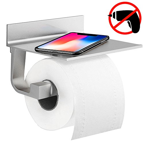 Preisvergleich Produktbild Toilettenpapierhalter, unibelin Ohne Bohren Klopapierhalter Selbstklebend Aluminium Papierrollenhalter Wandhalterung Rollenhalter mit Ablage für Küche und Badzimmer